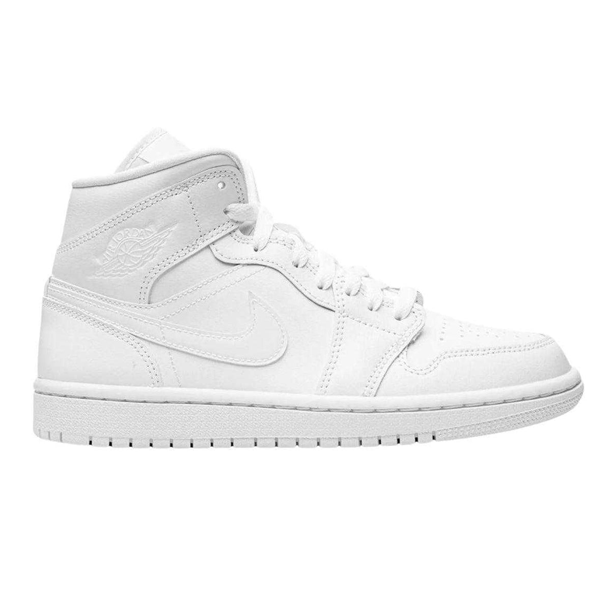 White - Front - Nike Womens-Ladies Air Jordan 1 Leather Mid Cut Trainers