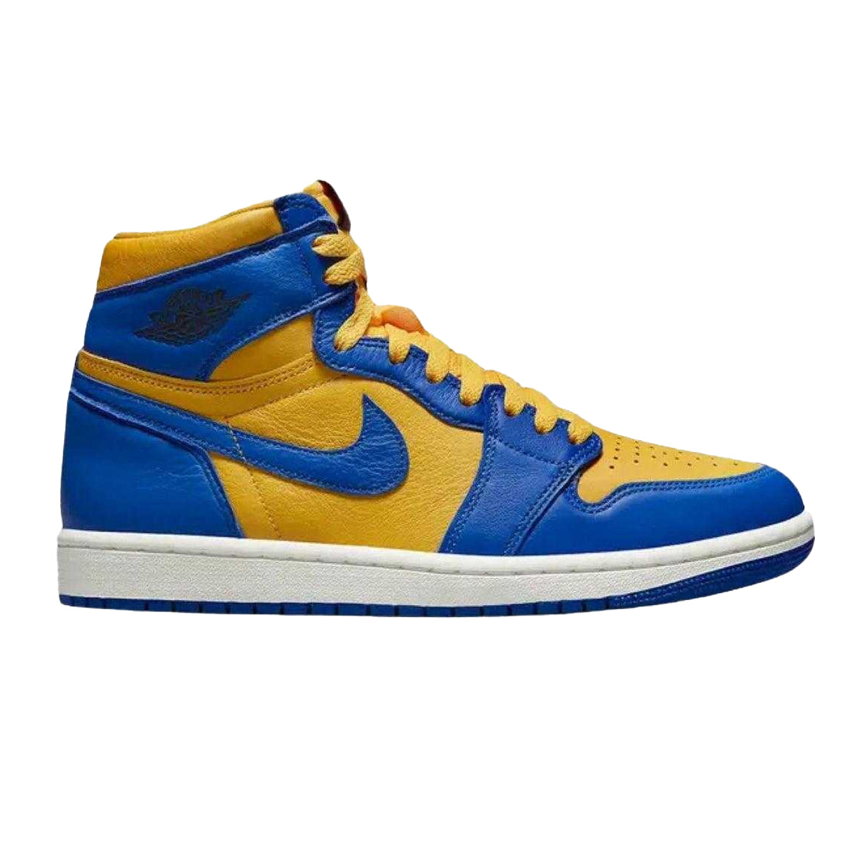 Yellow-Blue - Front - Nike Unisex Adult Air Jordan 1 Leather High-top Trainers