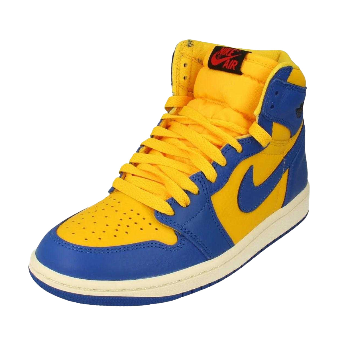 Yellow-Blue - Back - Nike Unisex Adult Air Jordan 1 Leather High-top Trainers