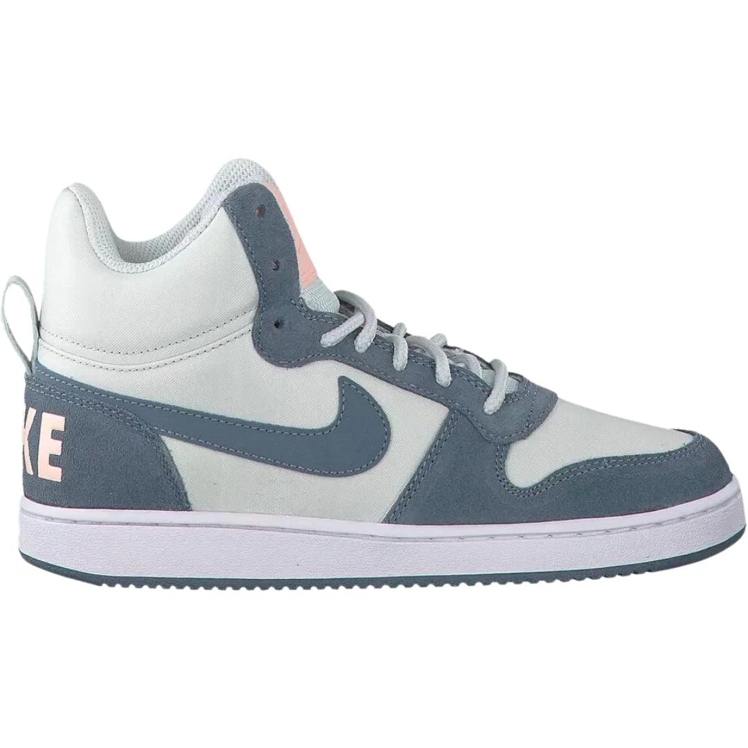 White-Blue - Pack Shot - Nike Womens-Ladies Court Borough Premium Leather Mid Cut Trainers