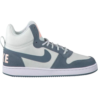 White-Blue - Pack Shot - Nike Womens-Ladies Court Borough Premium Leather Mid Cut Trainers