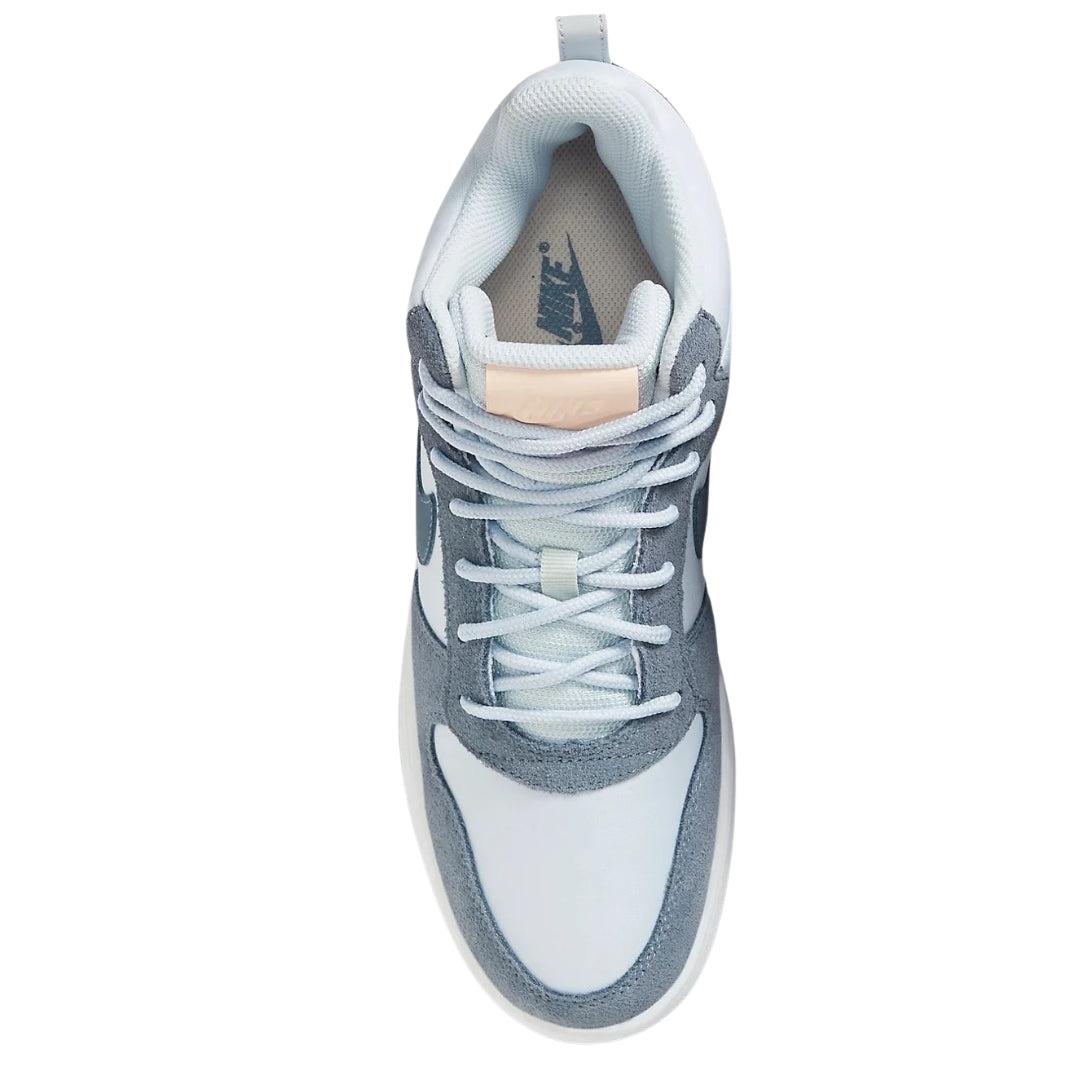 White-Blue - Side - Nike Womens-Ladies Court Borough Premium Leather Mid Cut Trainers