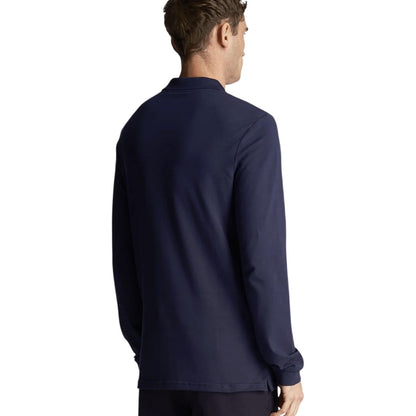 Navy Blue - Back - Lyle & Scott Mens Logo Long-Sleeved Polo Shirt