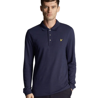 Navy Blue - Side - Lyle & Scott Mens Logo Long-Sleeved Polo Shirt