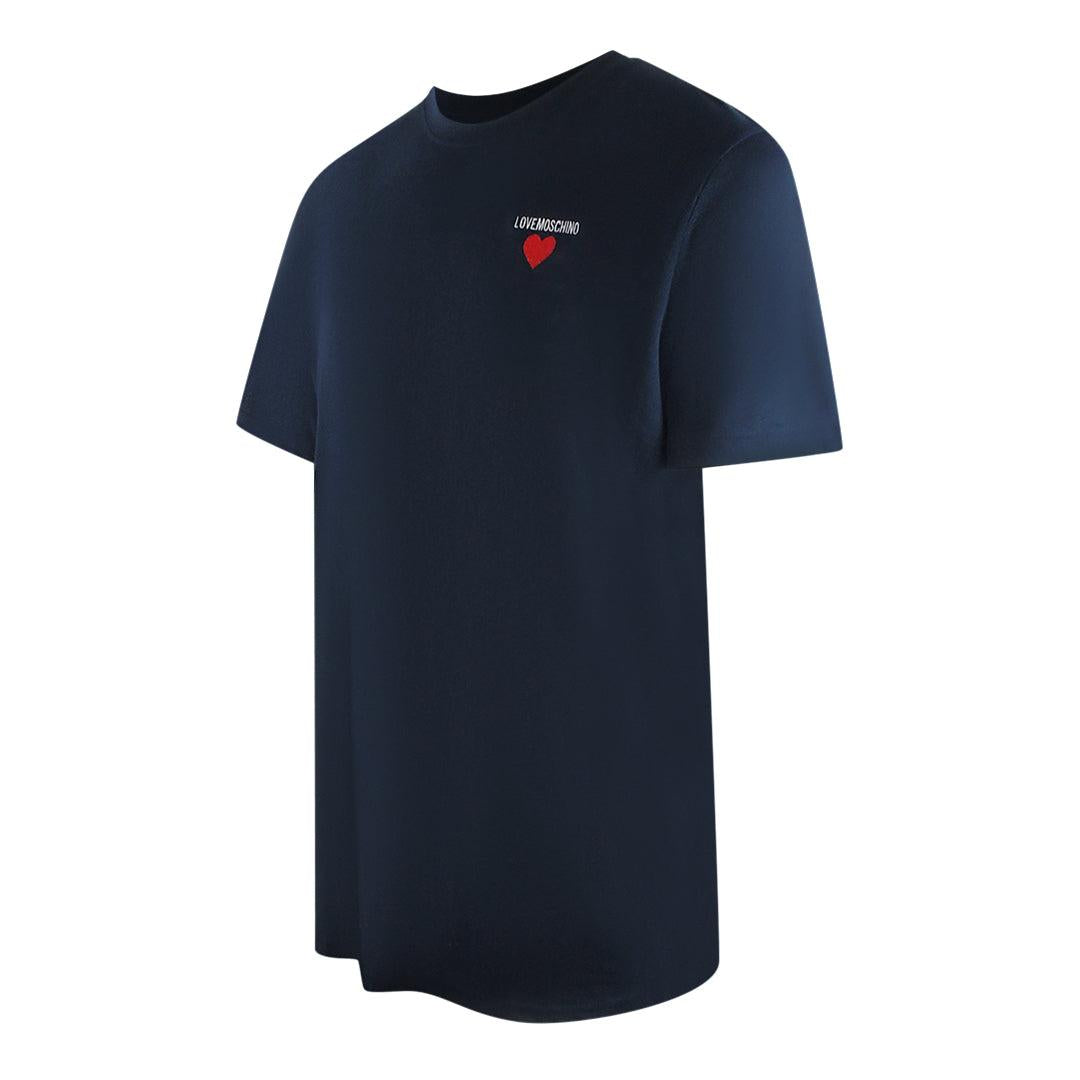 Navy Blue - Side - Love Moschino Mens Heart Logo T-Shirt