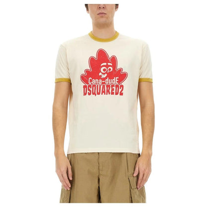 Milk White-Red - Lifestyle - DSquared2 Mens Cana-dude Logo T-Shirt