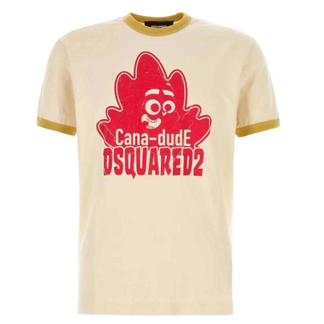 Milk White-Red - Front - DSquared2 Mens Cana-dude Logo T-Shirt