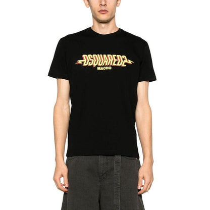 Black - Side - DSquared2 Mens Macho Logo Washed Cool Fit T-Shirt