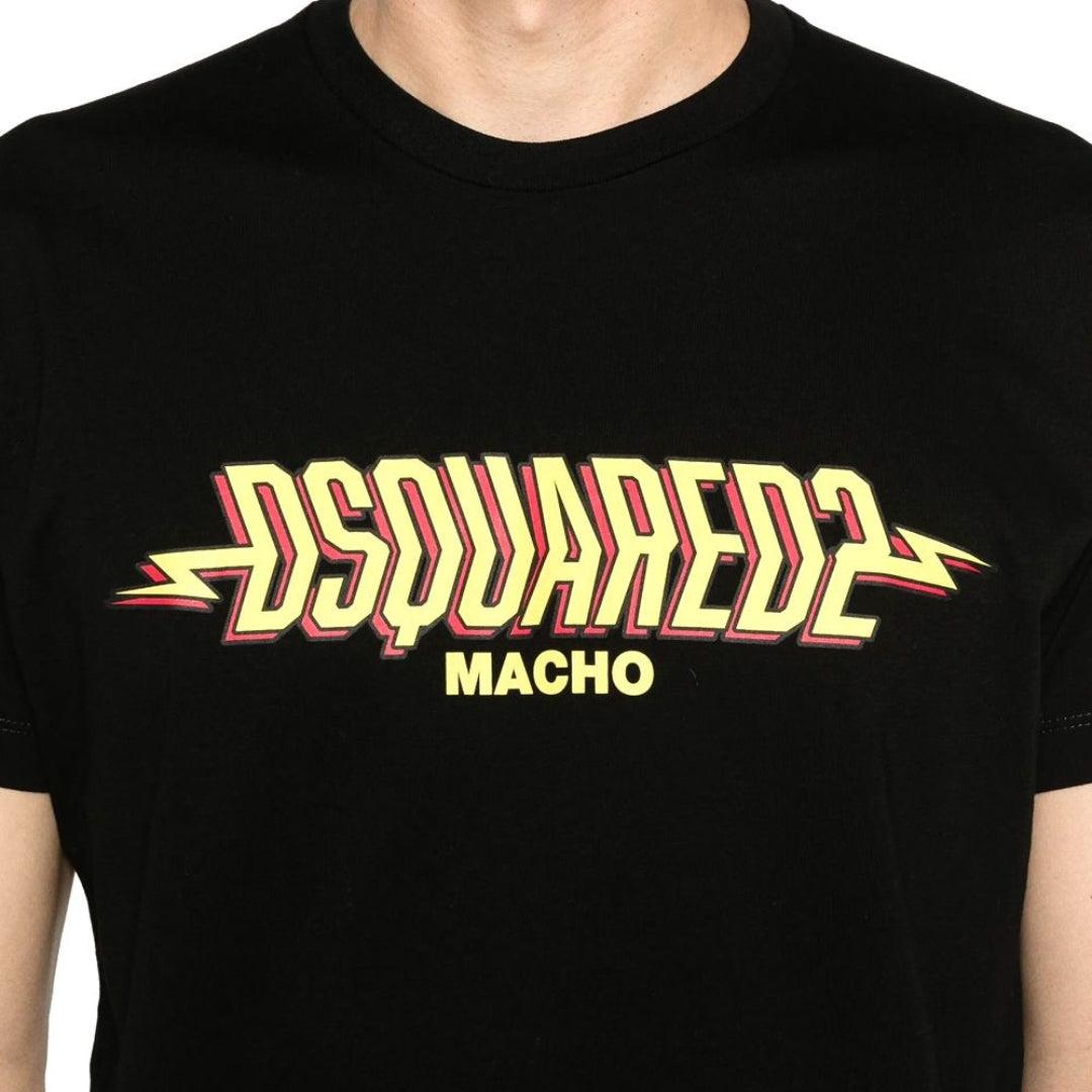 Black - Pack Shot - DSquared2 Mens Macho Logo Washed Cool Fit T-Shirt