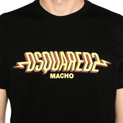 Black - Pack Shot - DSquared2 Mens Macho Logo Washed Cool Fit T-Shirt