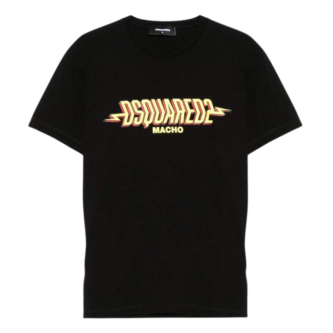 Black - Front - DSquared2 Mens Macho Logo Washed Cool Fit T-Shirt