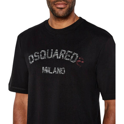 Black - Close up - DSquared2 Mens Milano Logo T-Shirt