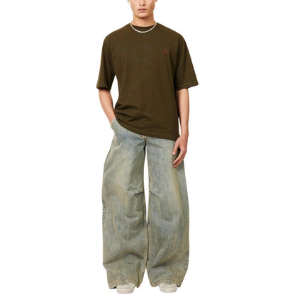 Military Green - Close up - DSquared2 Mens Milano Logo Relaxed Fit Short-Sleeved T-Shirt