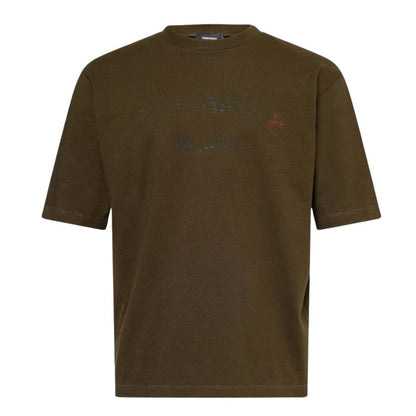 Military Green - Front - DSquared2 Mens Milano Logo Relaxed Fit Short-Sleeved T-Shirt