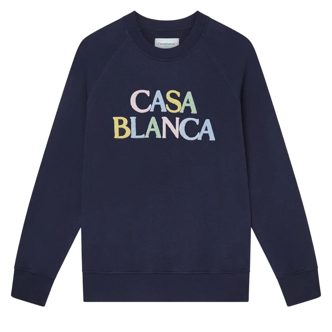 Navy Blue - Front - Casablanca Womens-Ladies Stacked Logo Sweatshirt