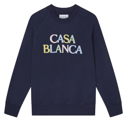 Navy Blue - Front - Casablanca Womens-Ladies Stacked Logo Sweatshirt
