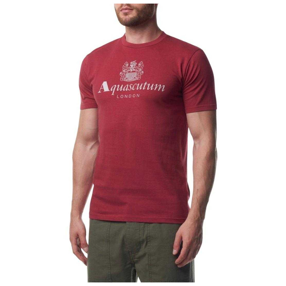 Bordeaux-Burgundy - Lifestyle - Aquascutum Mens Bordeaux Big Logo T-Shirt
