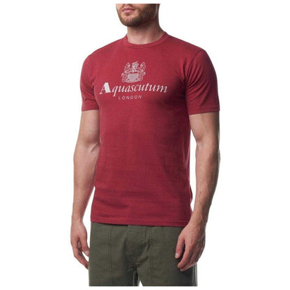 Bordeaux-Burgundy - Lifestyle - Aquascutum Mens Bordeaux Big Logo T-Shirt
