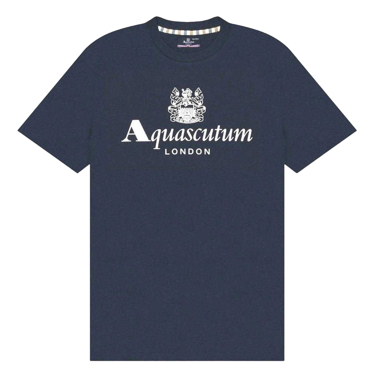 Navy Blue - Front - Aquascutum Mens Bordeaux Big Logo T-Shirt