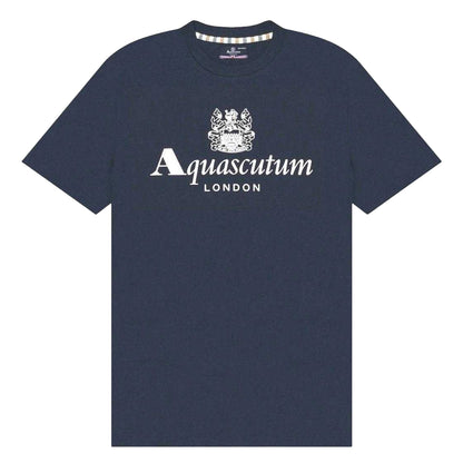 Navy Blue - Front - Aquascutum Mens Bordeaux Big Logo T-Shirt