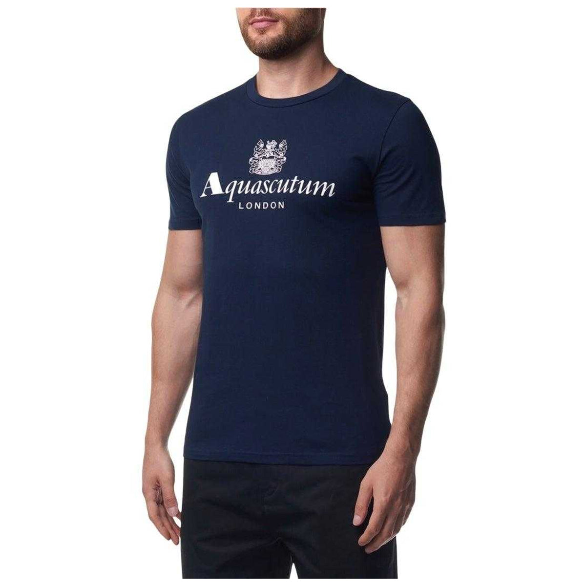 Navy Blue - Lifestyle - Aquascutum Mens Bordeaux Big Logo T-Shirt