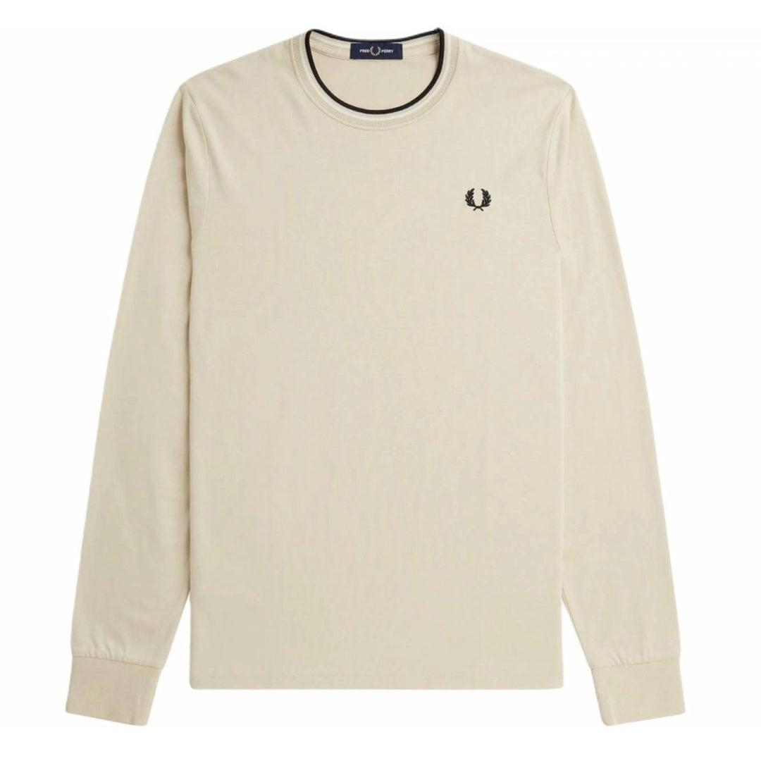 Oatmeal - Front - Fred Perry Mens Double Tipped Collar Long-Sleeved Polo Shirt