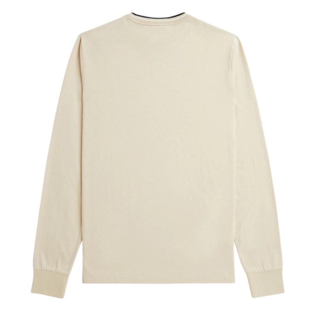 Oatmeal - Back - Fred Perry Mens Double Tipped Collar Long-Sleeved Polo Shirt