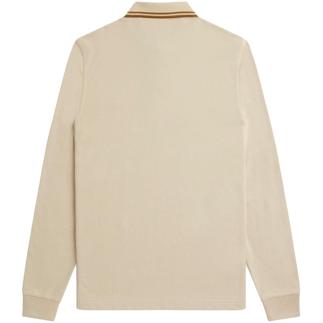 Oatmeal - Side - Fred Perry Mens Double Tipped Collar Long-Sleeved Polo Shirt