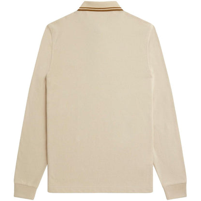 Oatmeal - Side - Fred Perry Mens Double Tipped Collar Long-Sleeved Polo Shirt
