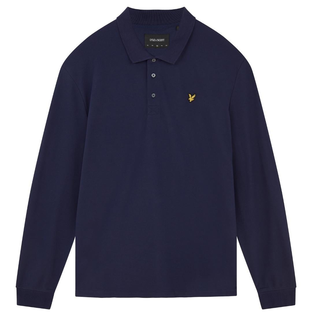 Navy Blue - Front - Lyle & Scott Mens Chest Logo Branded Long-Sleeved Polo Shirt
