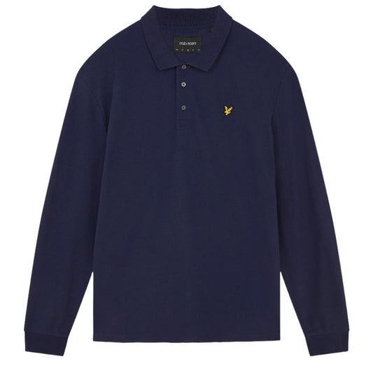 Navy Blue - Front - Lyle & Scott Mens Chest Logo Branded Long-Sleeved Polo Shirt