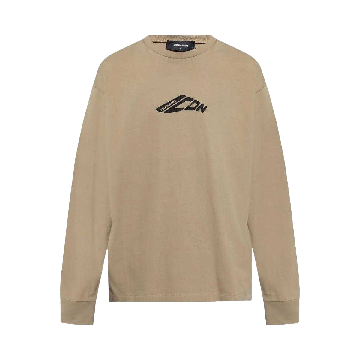 Khaki - Front - DSquared2 Unisex Adult Icon Stretch Logo Long-Sleeved T-Shirt