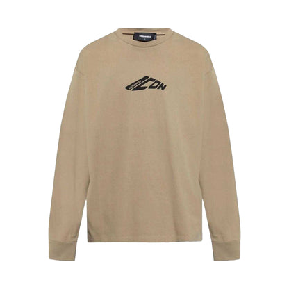 Khaki - Front - DSquared2 Unisex Adult Icon Stretch Logo Long-Sleeved T-Shirt