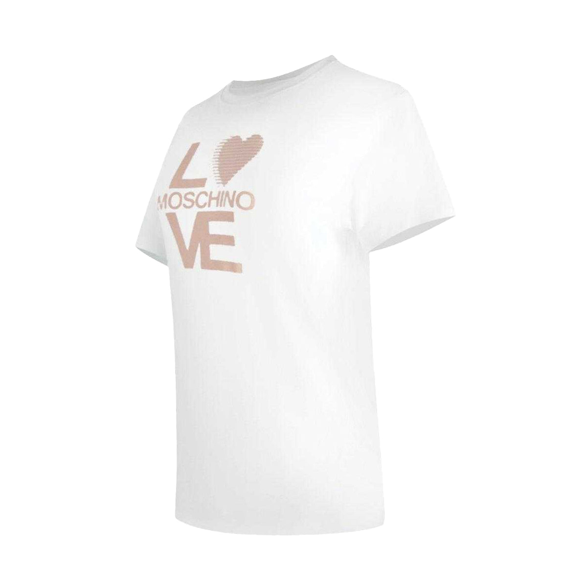 White - Side - Love Moschino Womens-Ladies Metallic Logo T-Shirt
