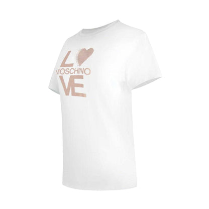 White - Side - Love Moschino Womens-Ladies Metallic Logo T-Shirt