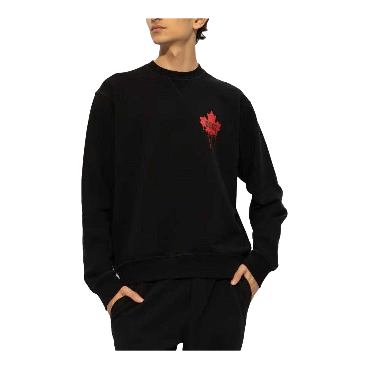 Classic Black-Red - Side - DSquared2 Unisex Adult Maple Leaf Cotton Long-Sleeved Sweatshirt