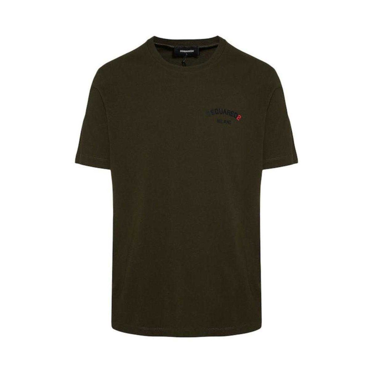Military Green - Front - DSquared2 Unisex Adult Rubberised Logo Cotton Regular T-Shirt