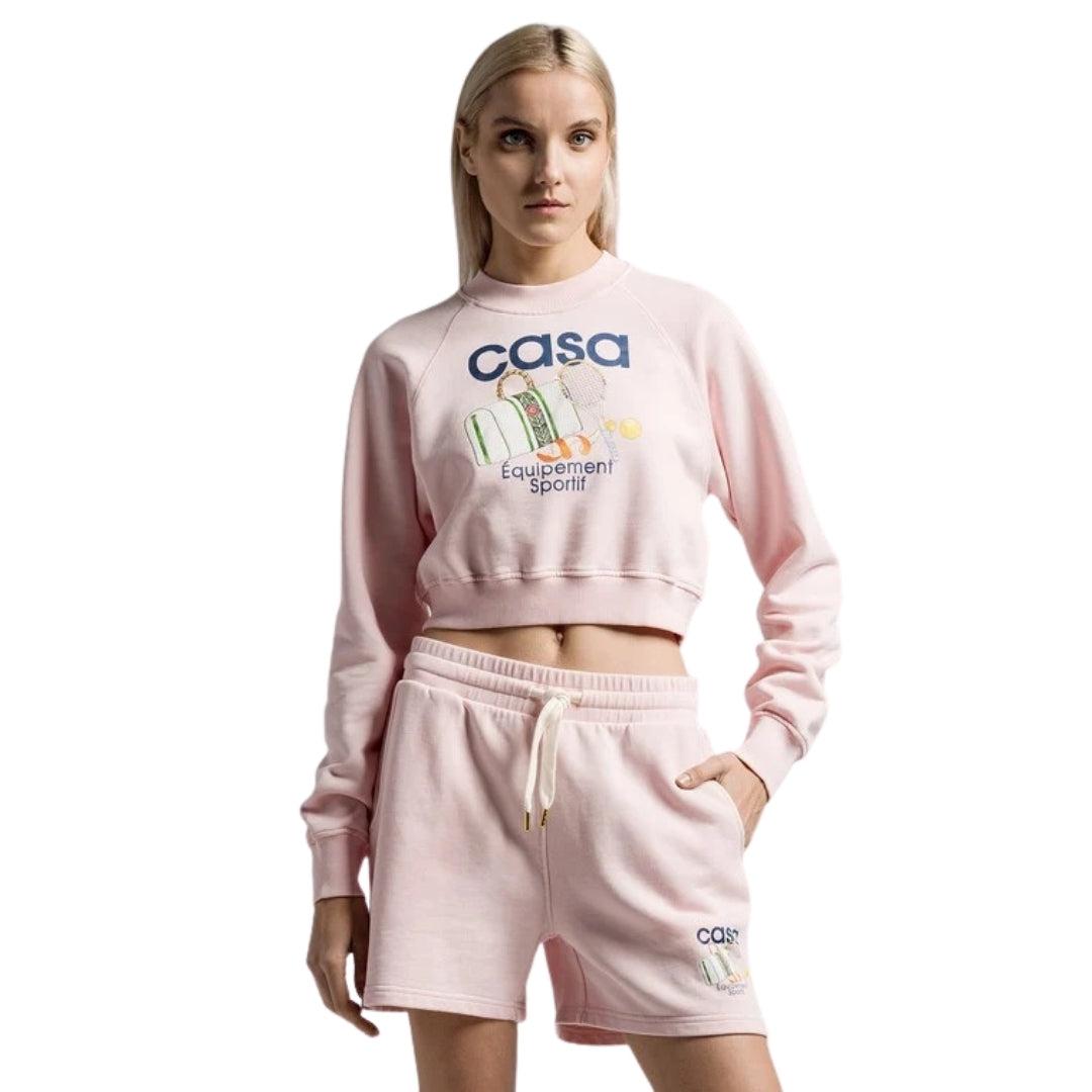 Pink - Back - Casablanca Womens-Ladies Printed Cropped Long-Sleeved Sweatshirt
