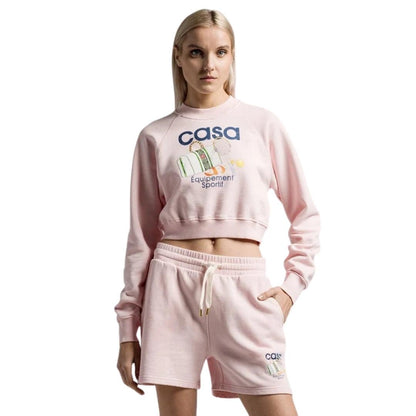 Pink - Back - Casablanca Womens-Ladies Printed Cropped Long-Sleeved Sweatshirt