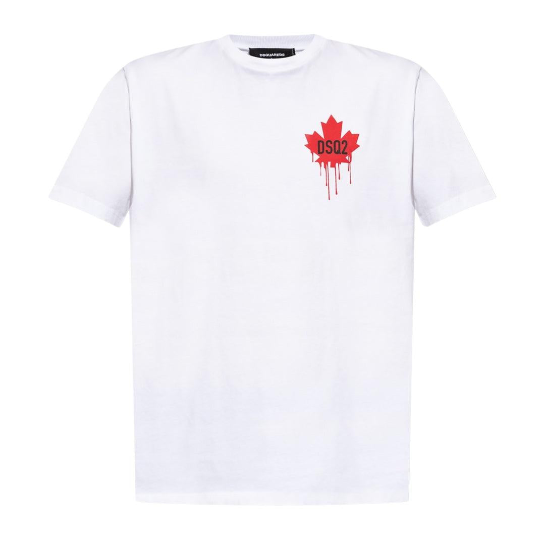 White - Front - DSquared2 Mens Dripping Maple Leaf Cotton T-Shirt
