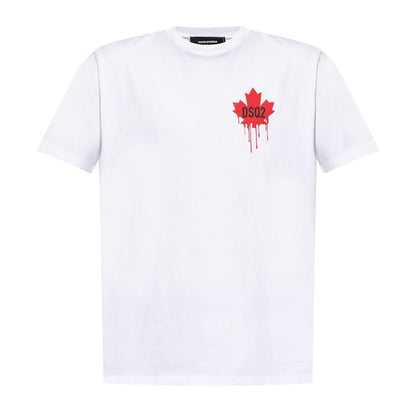 White - Front - DSquared2 Mens Dripping Maple Leaf Cotton T-Shirt