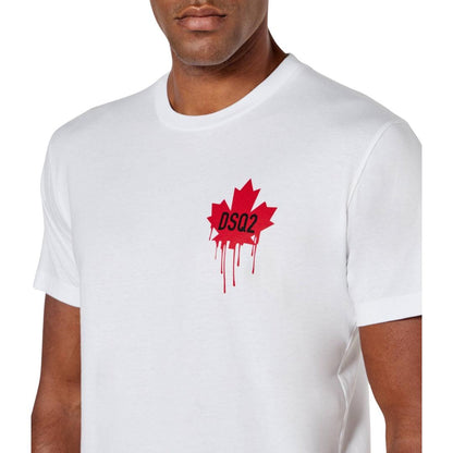 White - Side - DSquared2 Mens Dripping Maple Leaf Cotton T-Shirt