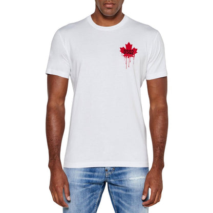 White - Lifestyle - DSquared2 Mens Dripping Maple Leaf Cotton T-Shirt