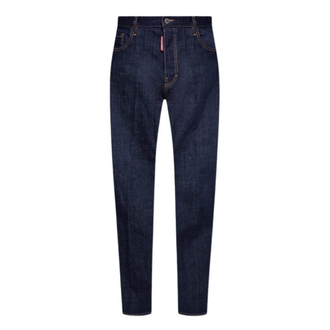 Navy Blue - Front - DSquared2 Mens Rinse Jeans