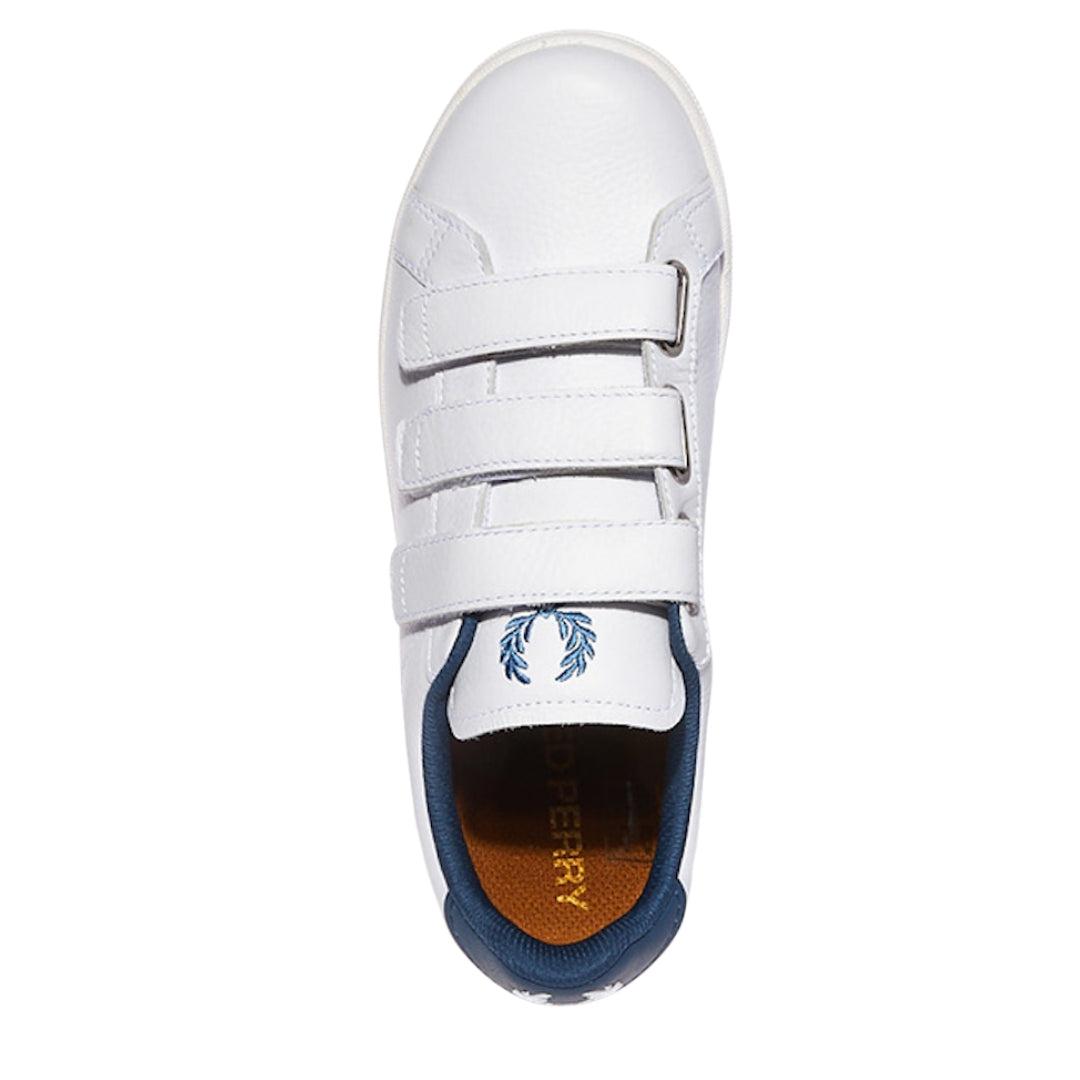 White-Blue - Side - Fred Perry Mens Leather Trainers