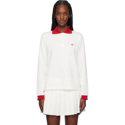 White - Side - Casablanca Mens Jersey Long-Sleeved Polo Shirt