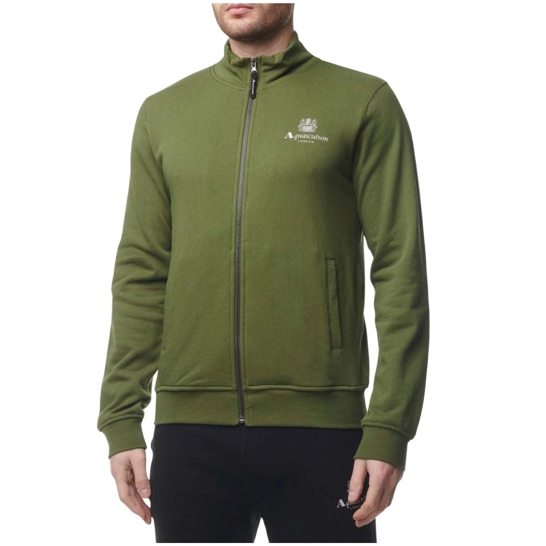 Army Green - Side - Aquascutum Mens Small Logo Mock Neck Active Fleece Jacket