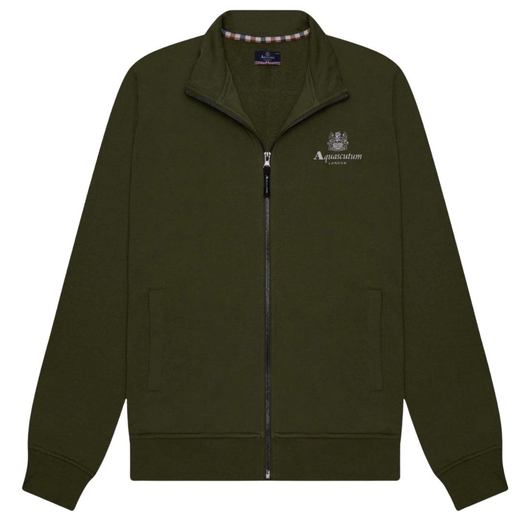 Army Green - Front - Aquascutum Mens Small Logo Mock Neck Active Fleece Jacket