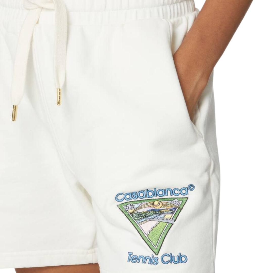 Off White - Side - Casablanca Mens Tennis Club Icon Embroidered Tennis Shorts
