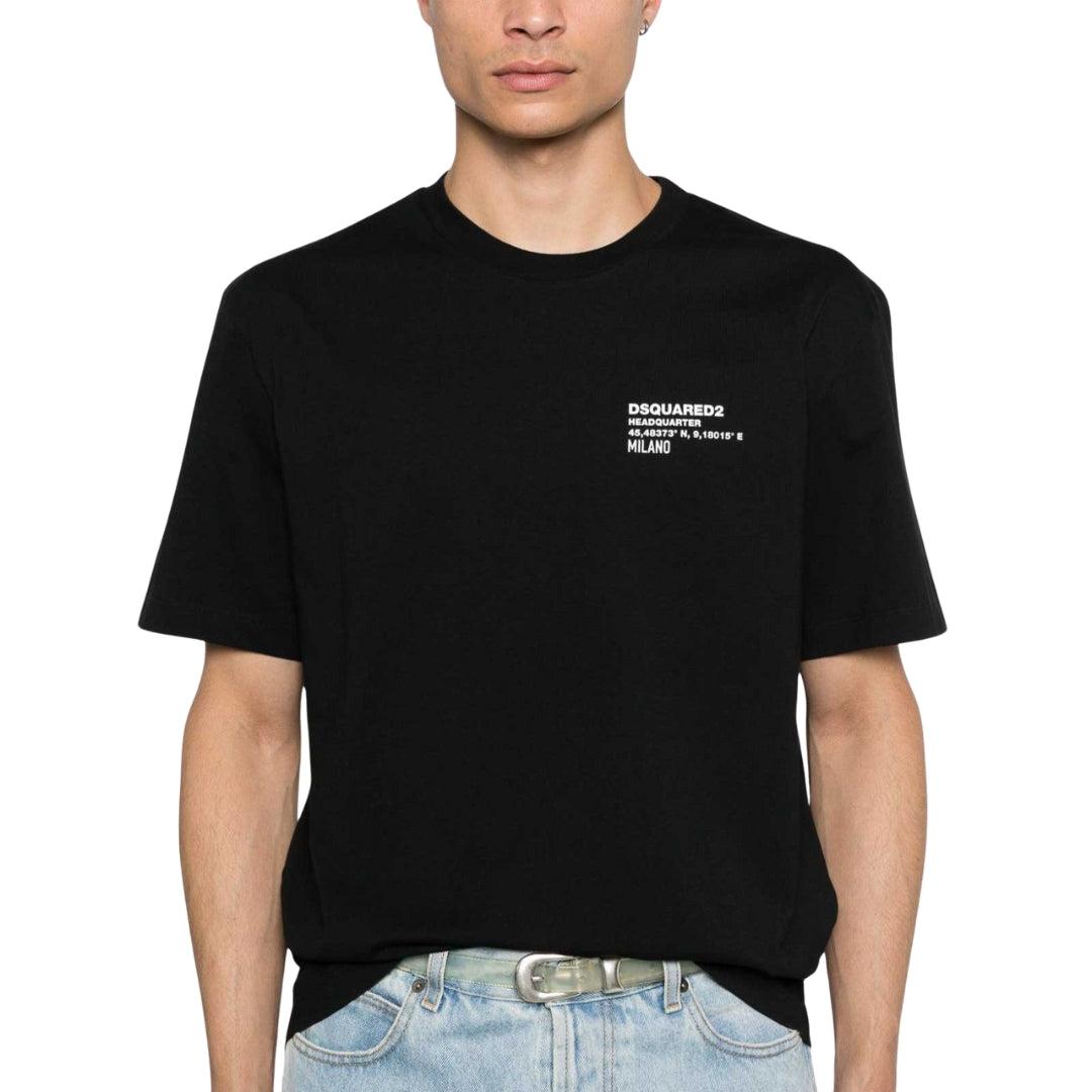 Black - Side - DSquared2 Mens Headquarters Logo Cotton T-Shirt